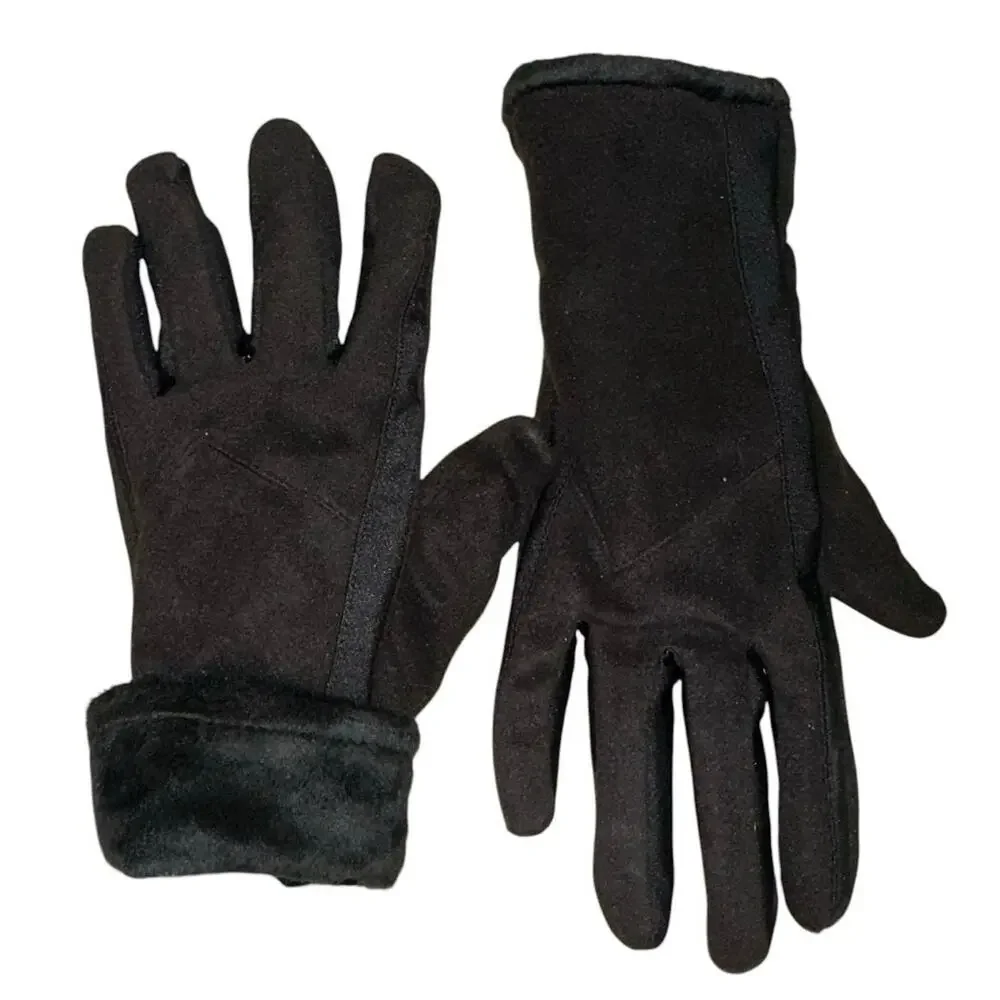 Isotoner Black Faux Suede Faux‎ Fur Lined Winter Gloves One Size